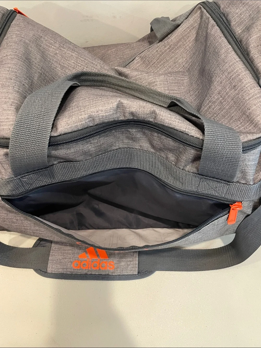 adidas Defender IV Duffel Bag Canvas Gray Orange Medium Gym Travel Luggage